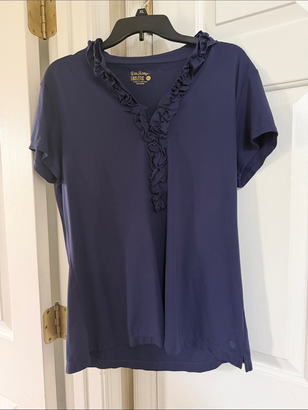 Lilly Pulitzer Navy Ruffled V-Neck Short Sleeve Tee